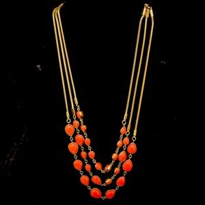 Necklace and Clip Earrings - Coral and Gold Fashion Set